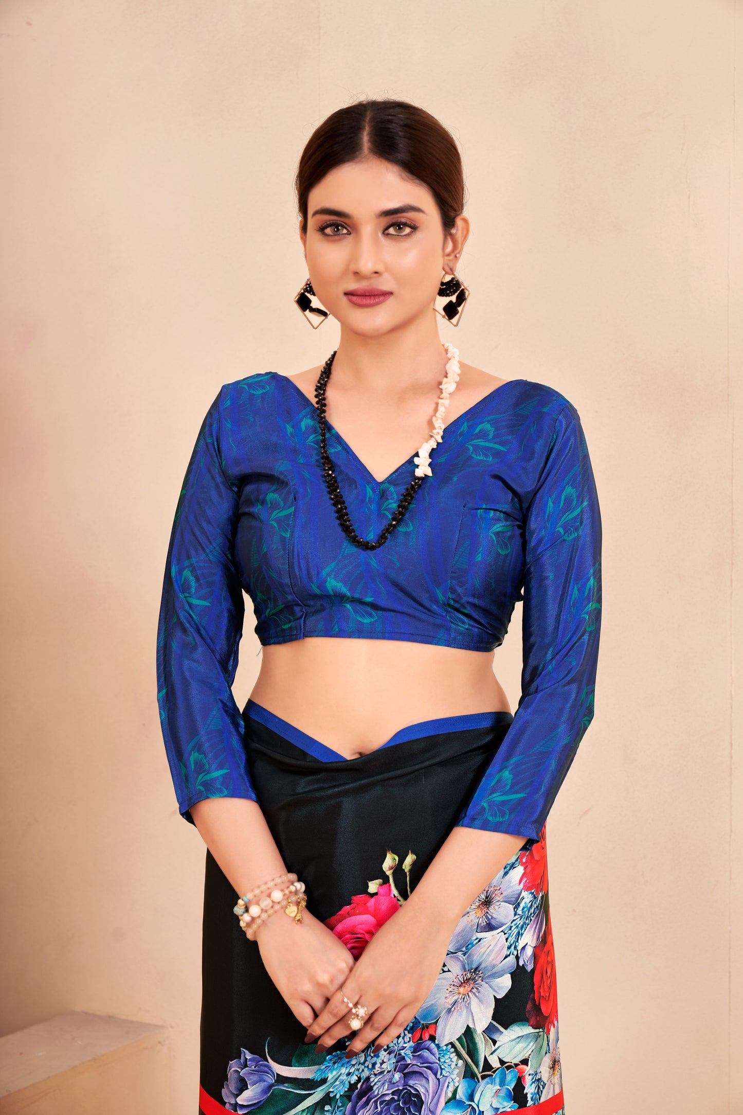 Jivora Women Crepe Soft Silk Striped And Floral Printed Saree with Unstitched Blouse.