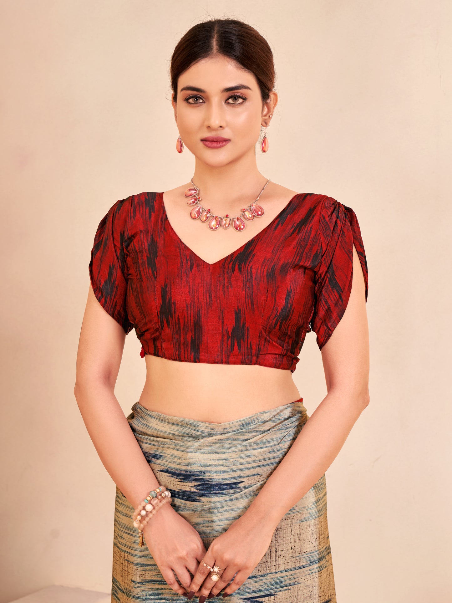 Jivora Women Crepe Soft Silk Striped And Floral Printed Saree with Unstitched Blouse.