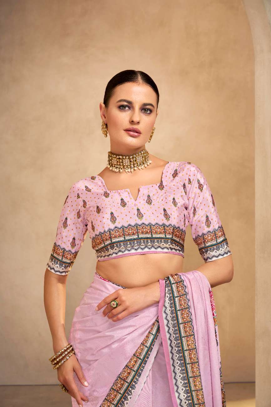 ROYALE – Vibrant Crepe Silk Saree with Rajwadi-Inspired Foil Position Print | Gujarati Royal Elegance