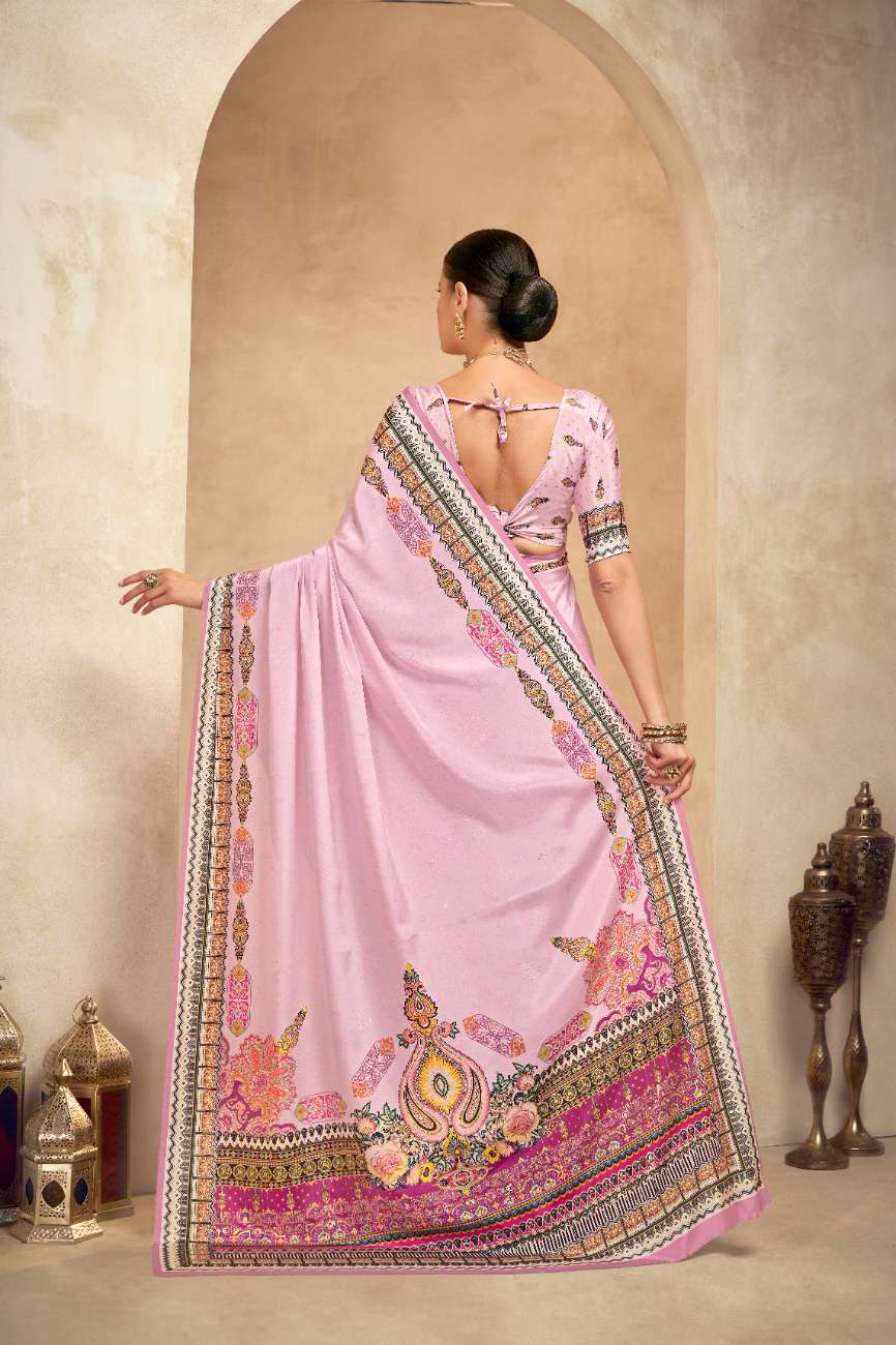 ROYALE – Vibrant Crepe Silk Saree with Rajwadi-Inspired Foil Position Print | Gujarati Royal Elegance