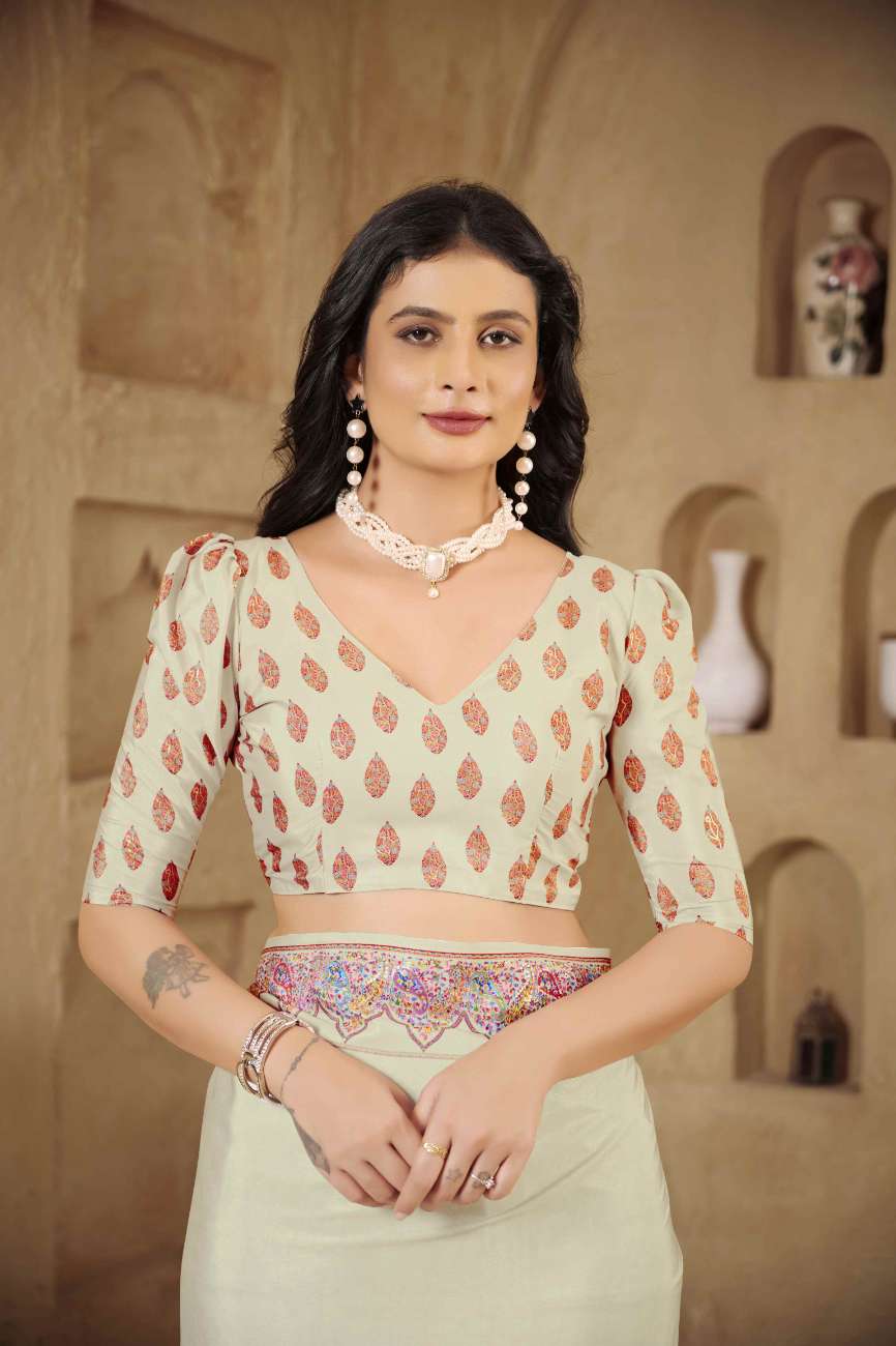 AASEA Elegant Royal Rajwadi Foil Print Saree in Crepe Silk