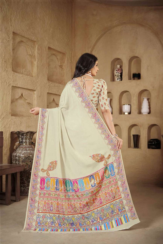 AASEA Elegant Royal Rajwadi Foil Print Saree in Crepe Silk