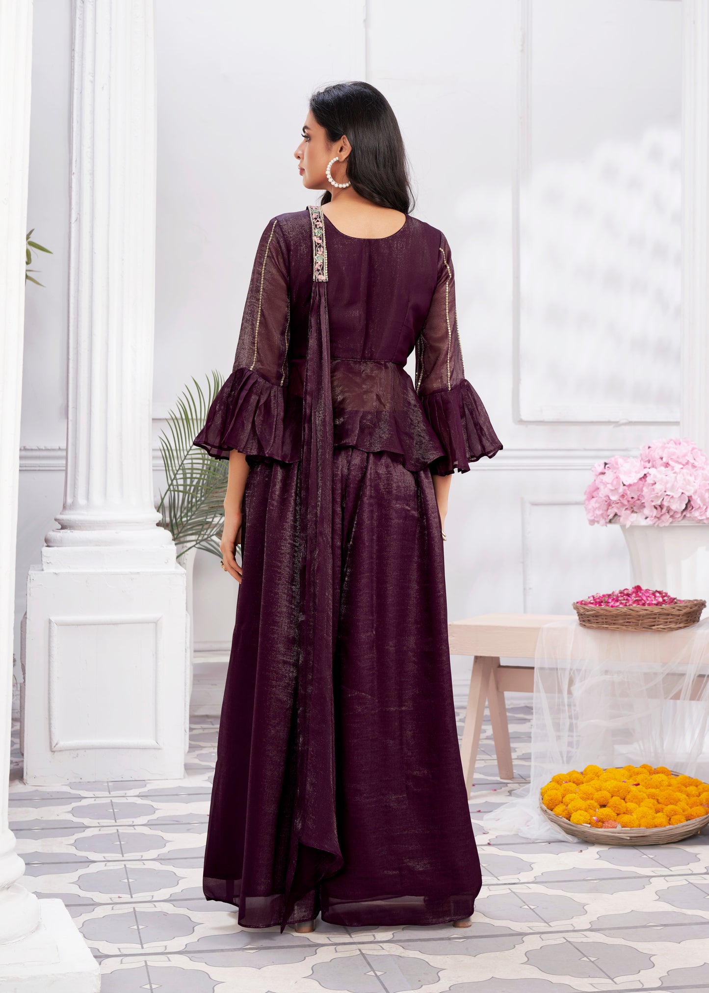 Premium Shimmer Georgette & Fancy Fabric Embroidery & Hand Work Fancy Crop Top/Sharara & Choli.