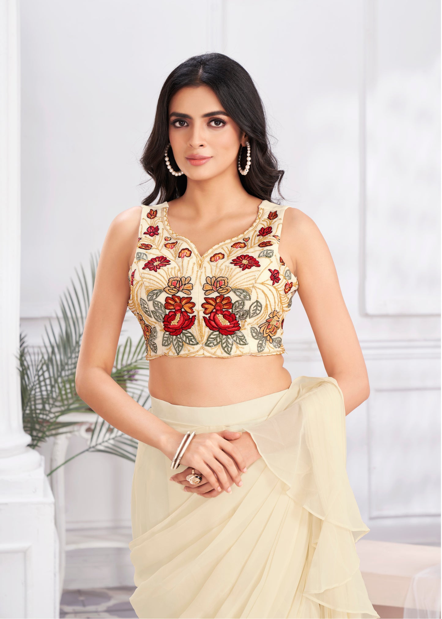 Premium Satin Silk & Fancy Fabric Embroidery & Hand Work Fancy Drape Saree & Choli
