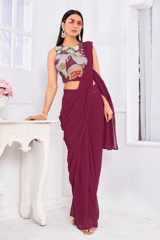 Premium Georgette Embroidery & Hand Work Fancy Drape Saree /Saree & Choli