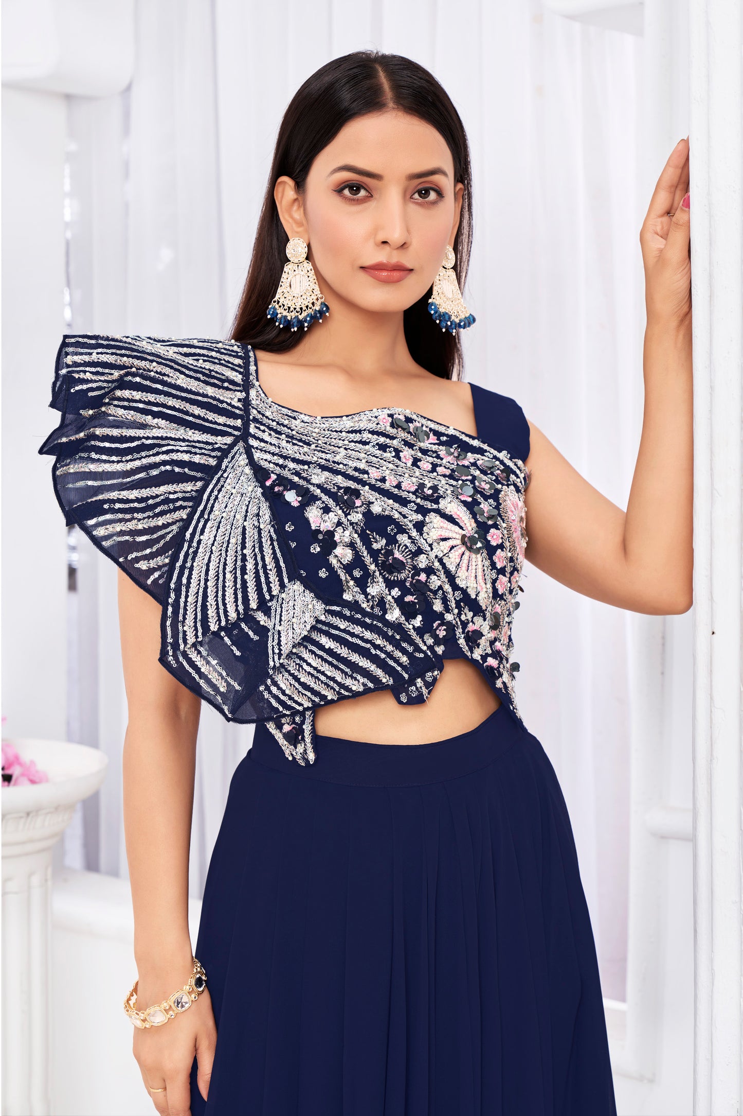 Premium Georgette Embroidery & Hand Work Fancy Crop Top/ Sharara & Choli