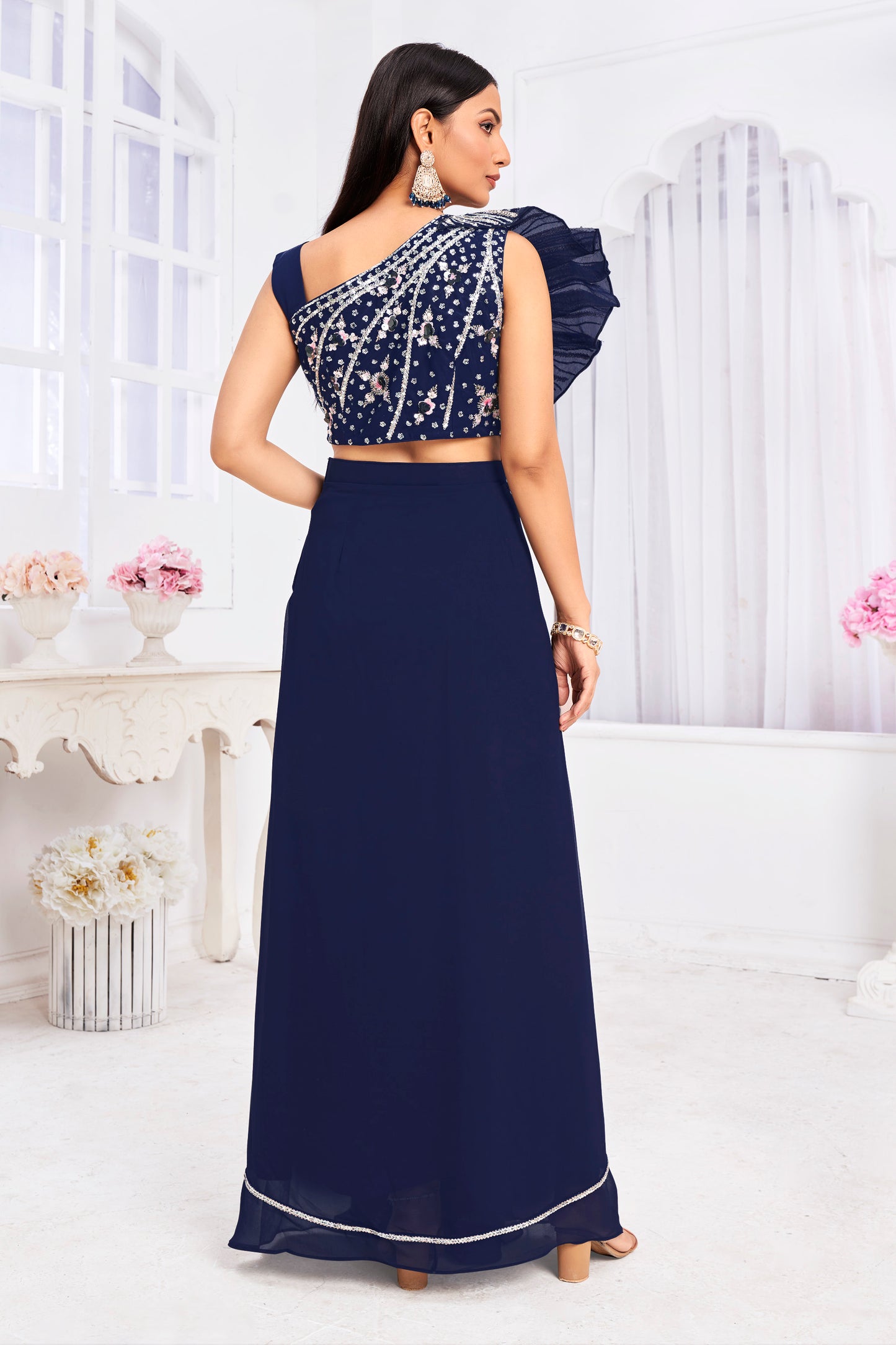 Premium Georgette Embroidery & Hand Work Fancy Crop Top/ Sharara & Choli