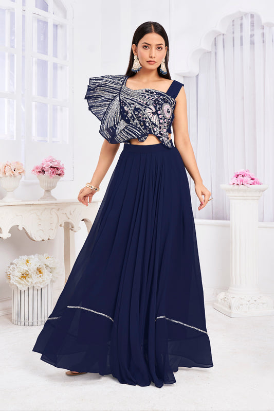 Premium Georgette Embroidery & Hand Work Fancy Crop Top/ Sharara & Choli