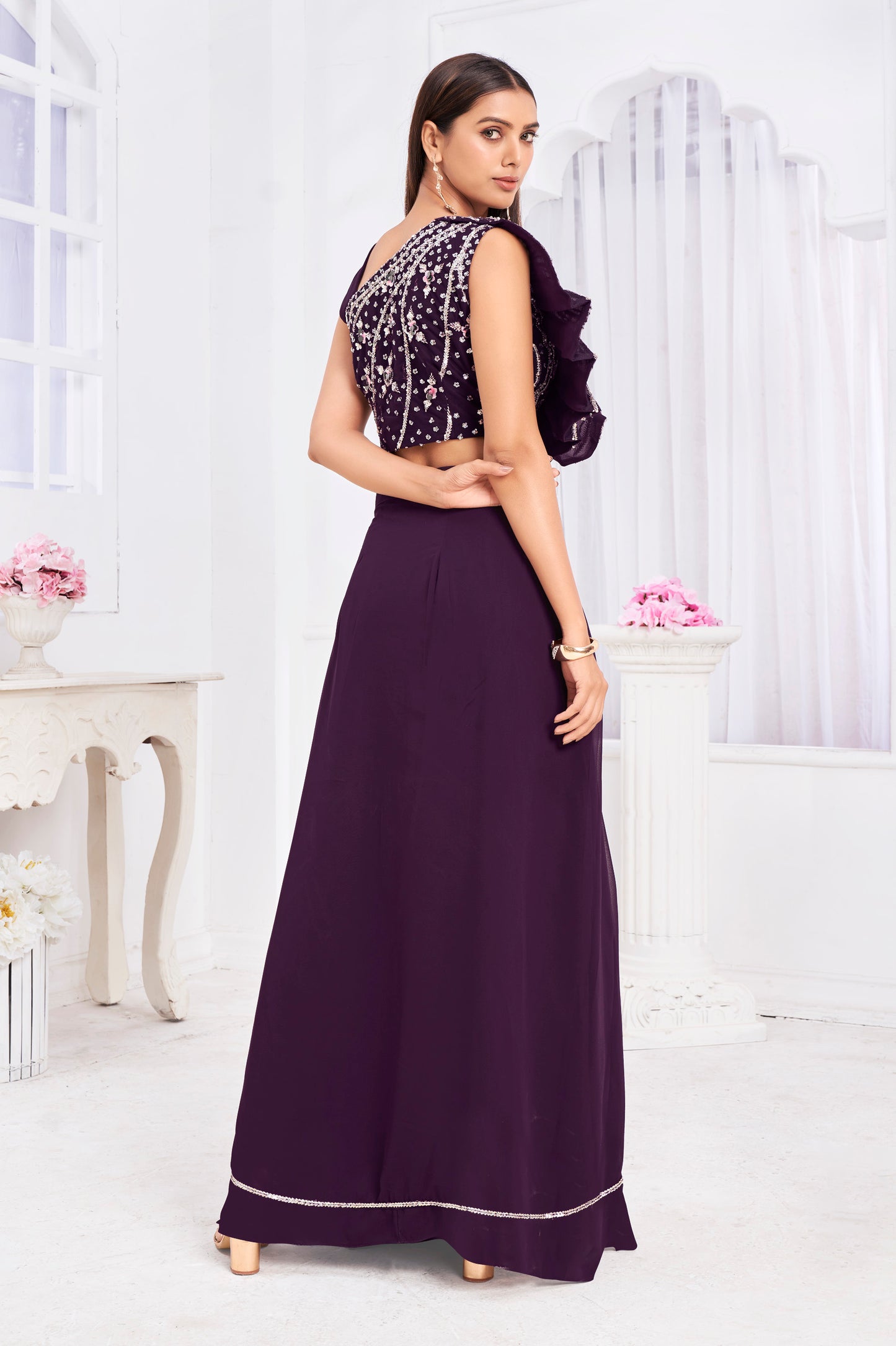 Premium Georgette Embroidery & Hand Work Fancy Crop Top/ Sharara& Choli