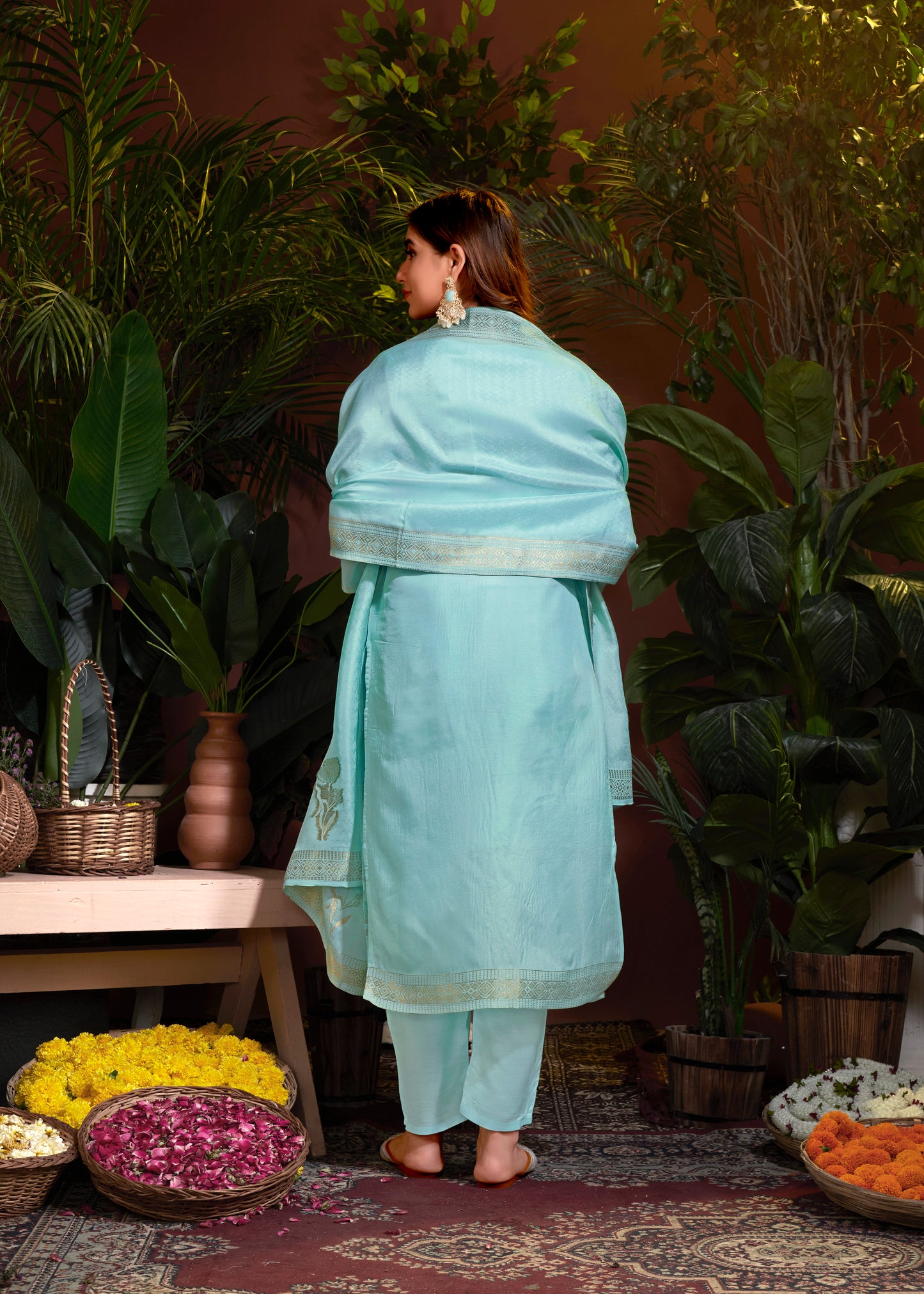 Premium Natural Viscose Jacquard Butti And Hand Work Salwar/Kameez/Dupatta/3 Pcs Set