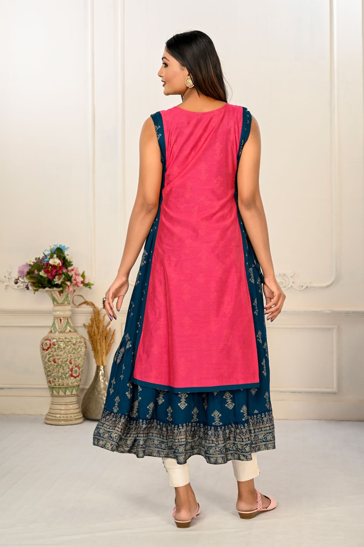 2 Layered Inner Cotton And Outward Jacket Chanderi Kurti - jivora