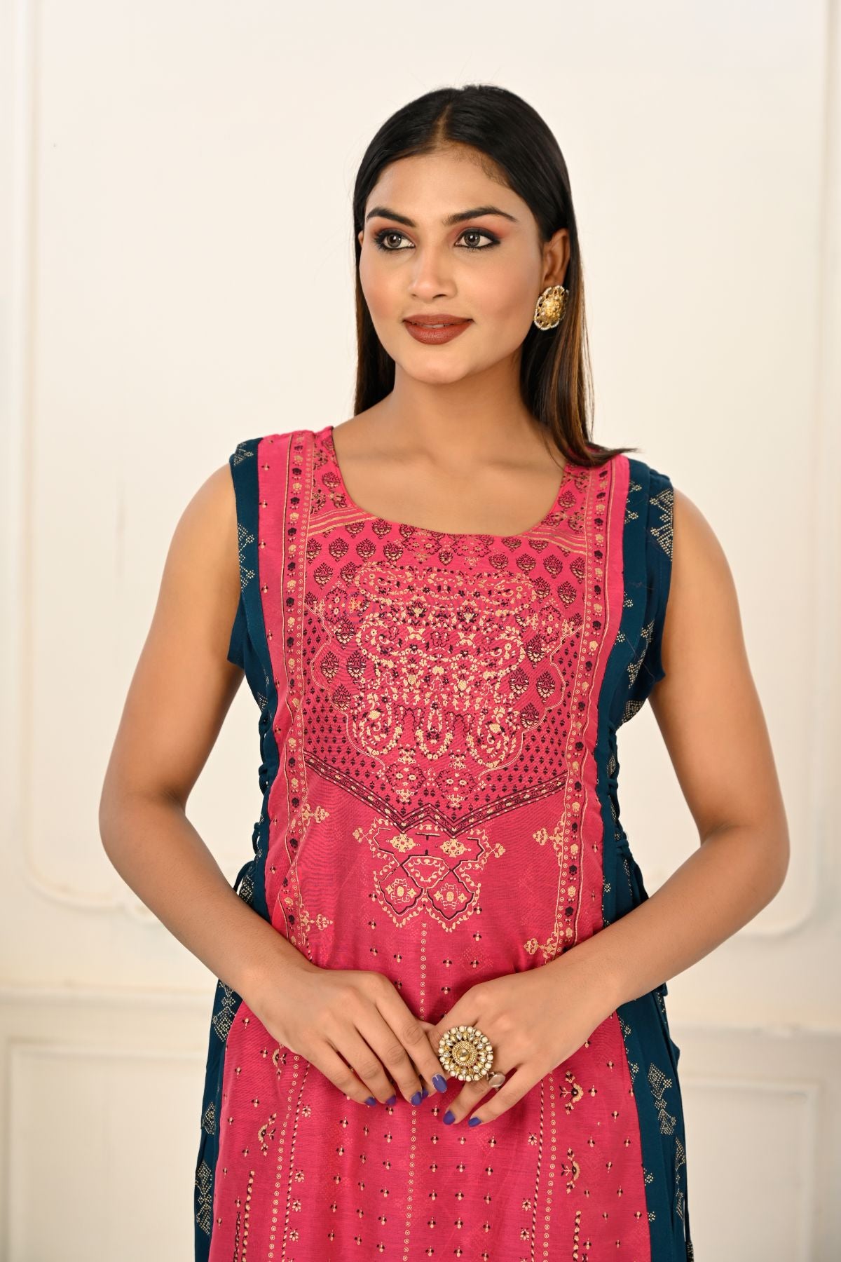 2 Layered Inner Cotton And Outward Jacket Chanderi Kurti - jivora