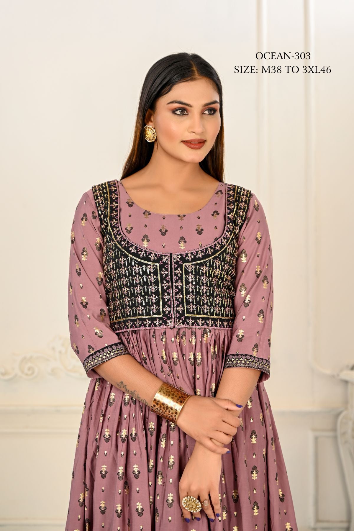 Violet Cotton Handprint Embroidered Kurtis - jivora
