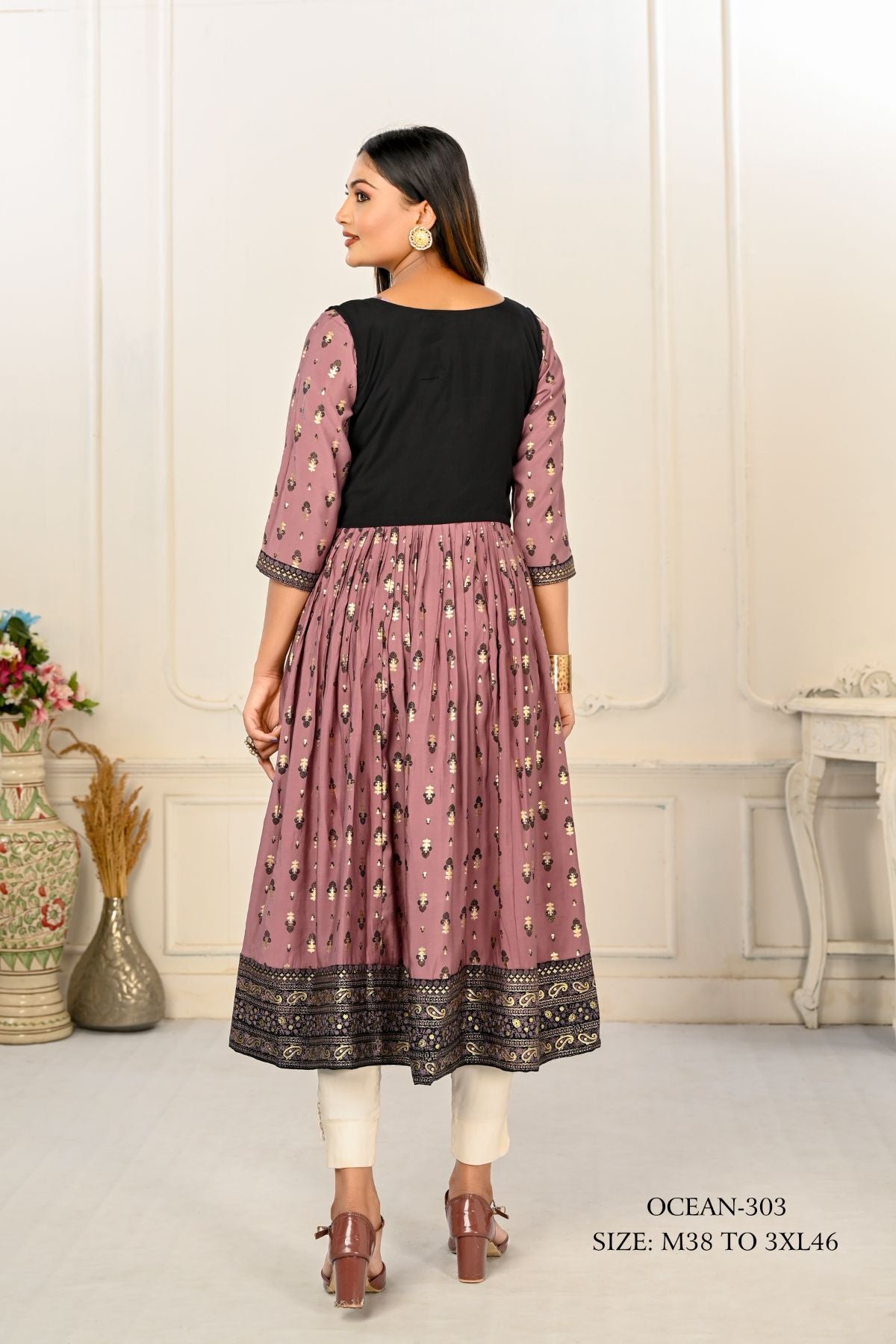 Violet Cotton Handprint Embroidered Kurtis - jivora