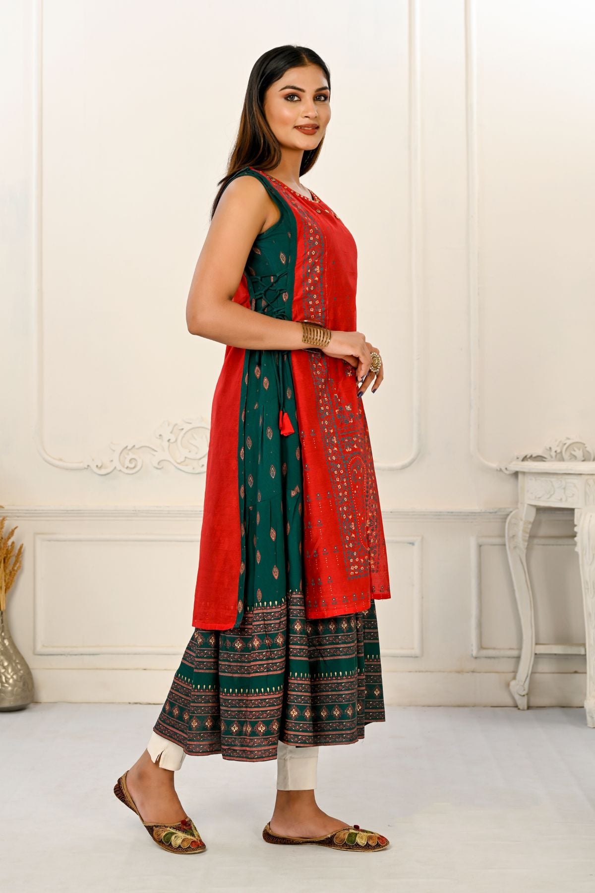 2 Layered Inner Cotton And Outward Jacket Chanderi Kurti - jivora