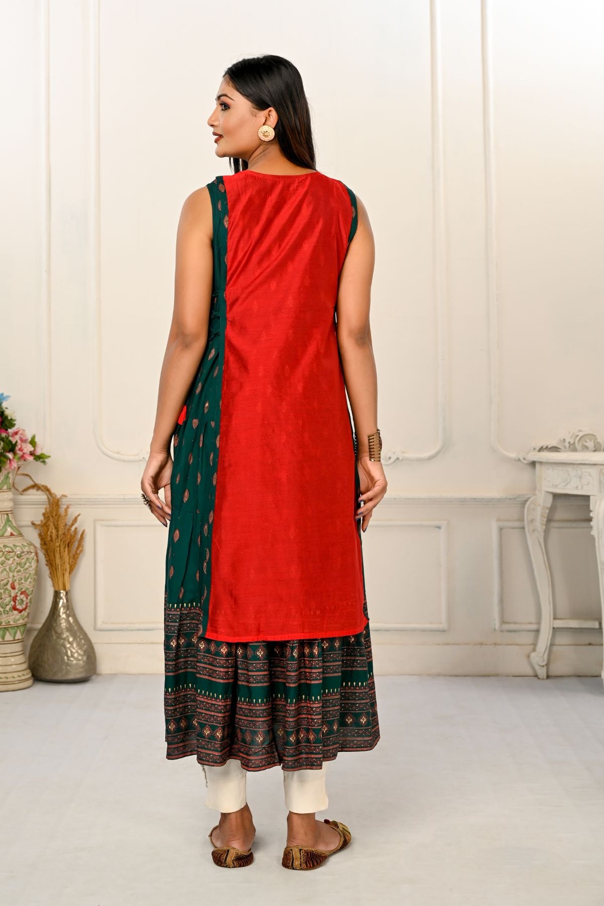 2 Layered Inner Cotton And Outward Jacket Chanderi Kurti - jivora