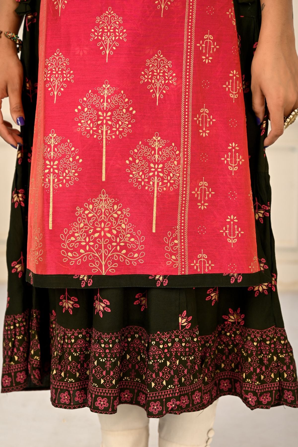 2 Layered Inner Cotton And Outward Jacket Chanderi Kurti - jivora