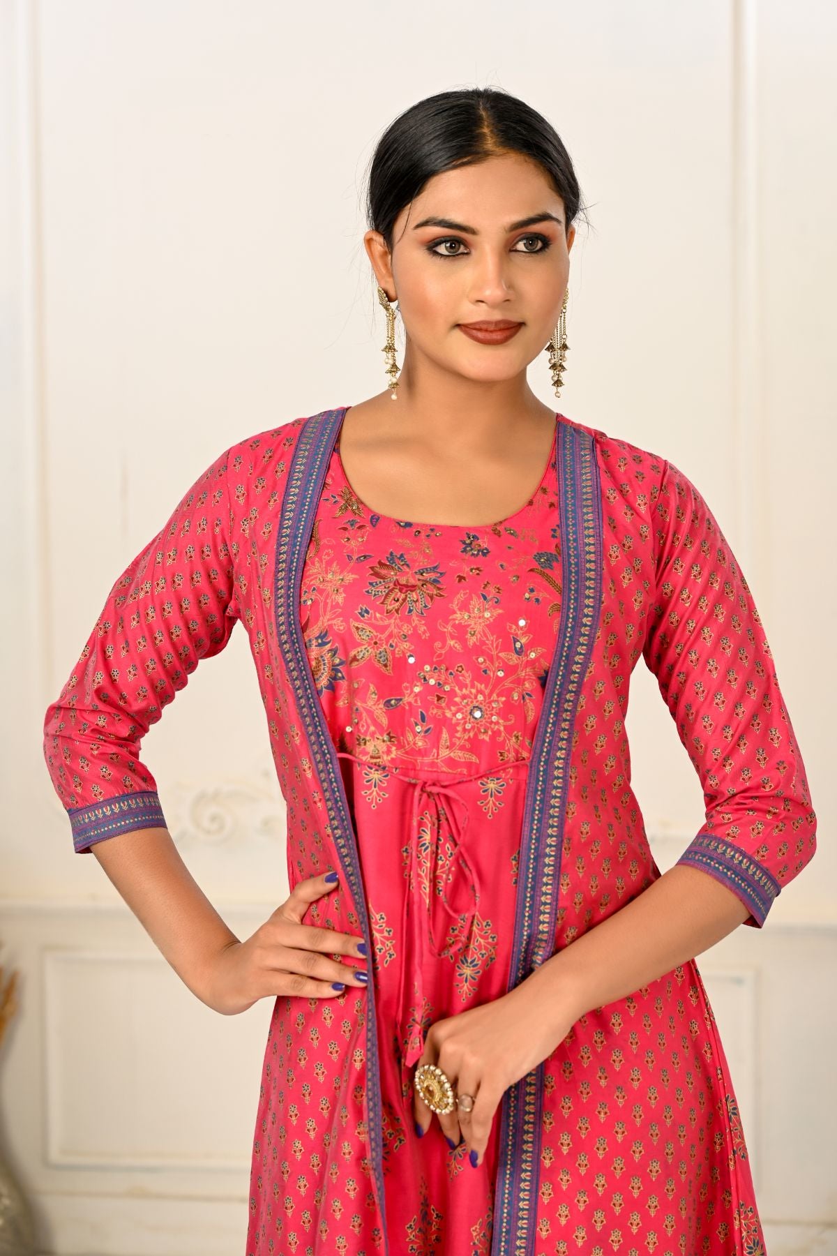 Red Cotton Kurti with Handprint and Light Embroidery - jivora