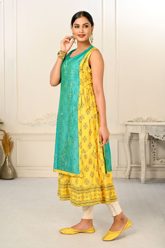 2 Layered Inner Cotton And Outward Jacket Chanderi Kurti - jivora