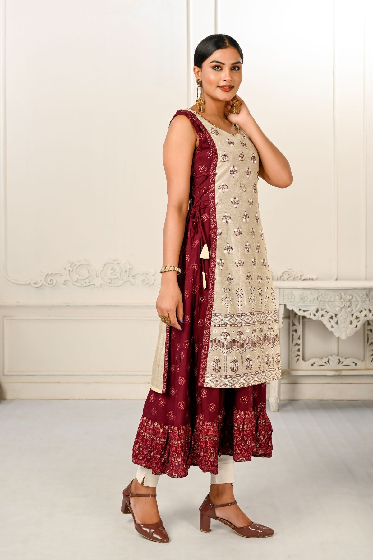 2 Layered Inner Cotton And Outward Jacket Chanderi Kurti - jivora