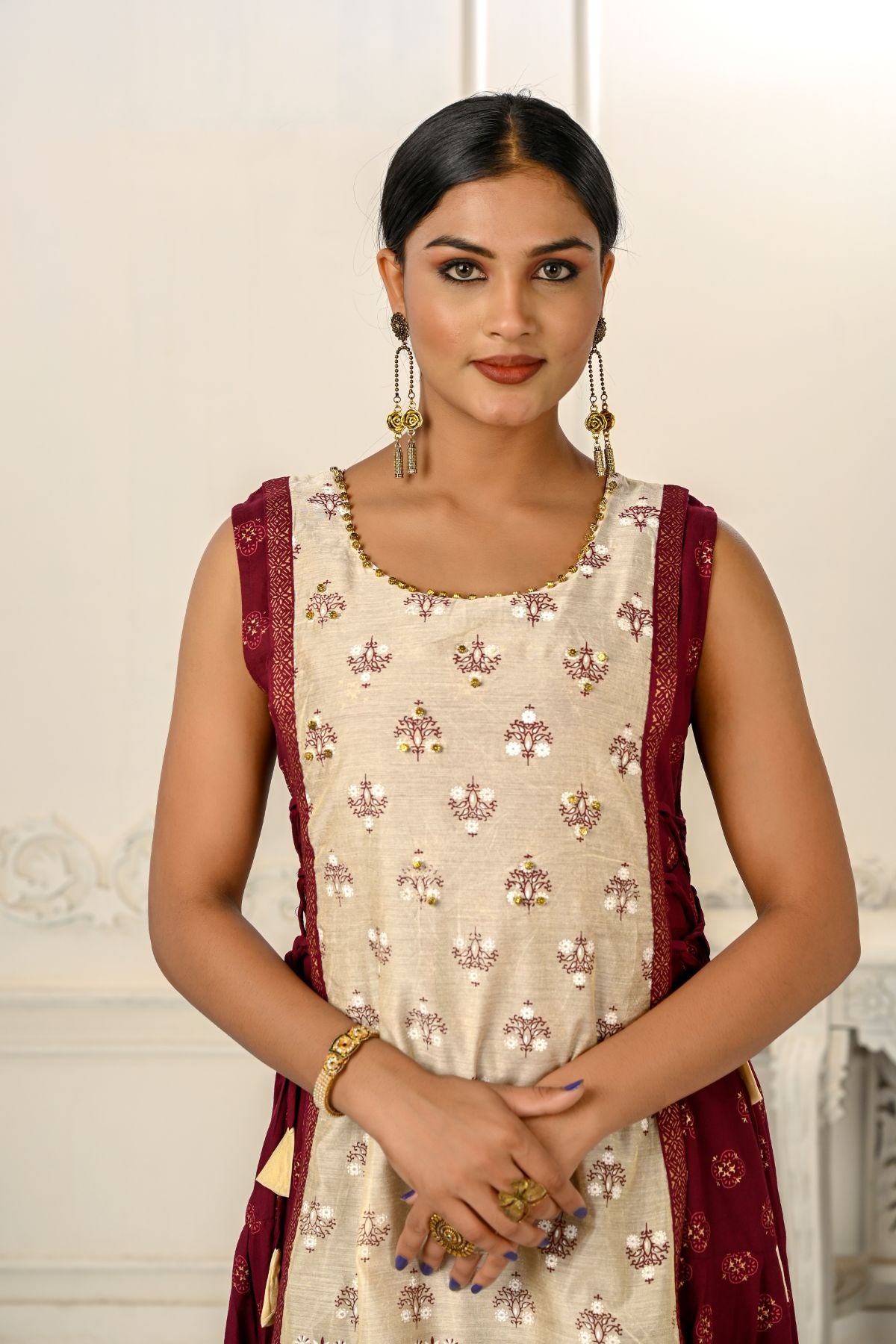2 Layered Inner Cotton And Outward Jacket Chanderi Kurti - jivora