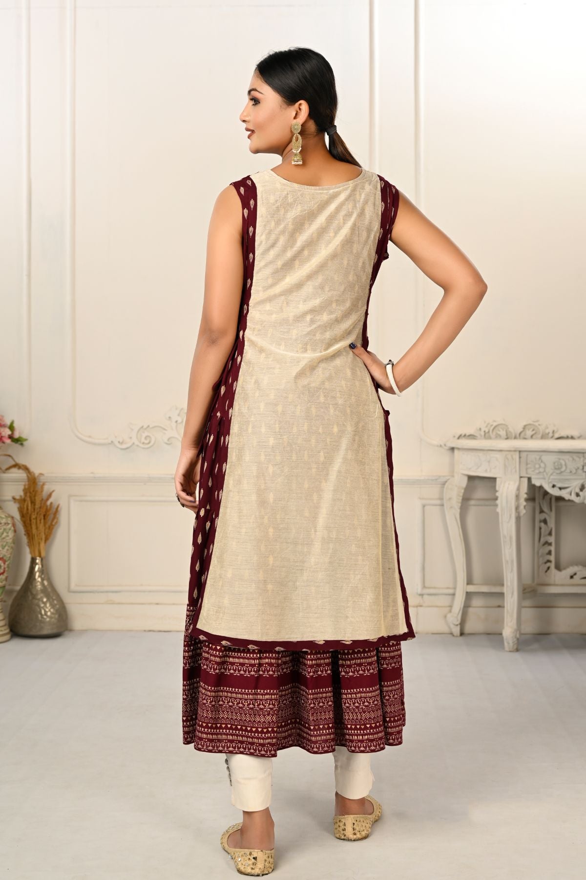 2 Layered Inner Cotton And Outward Jacket Chanderi Kurti - jivora