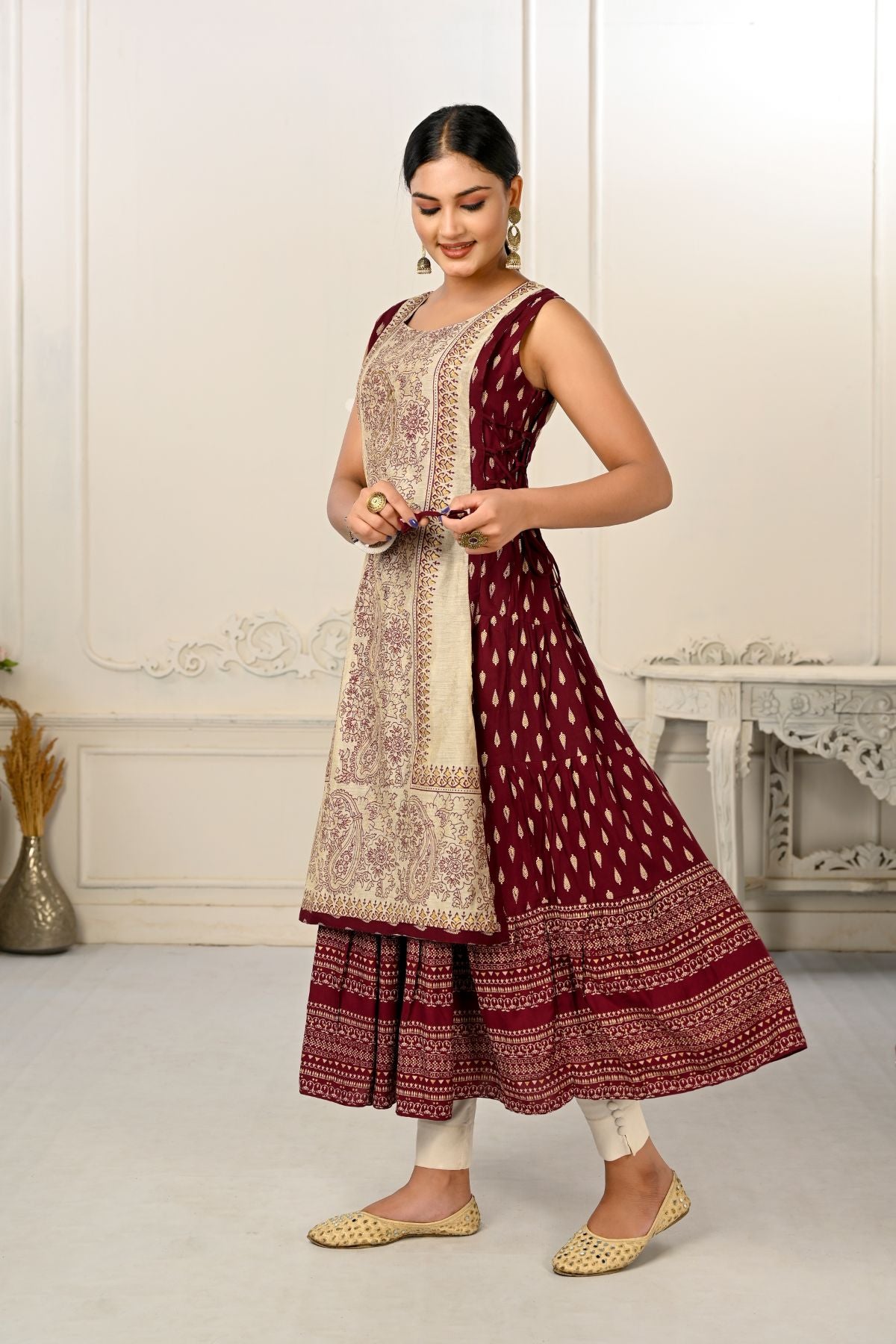 2 Layered Inner Cotton And Outward Jacket Chanderi Kurti - jivora