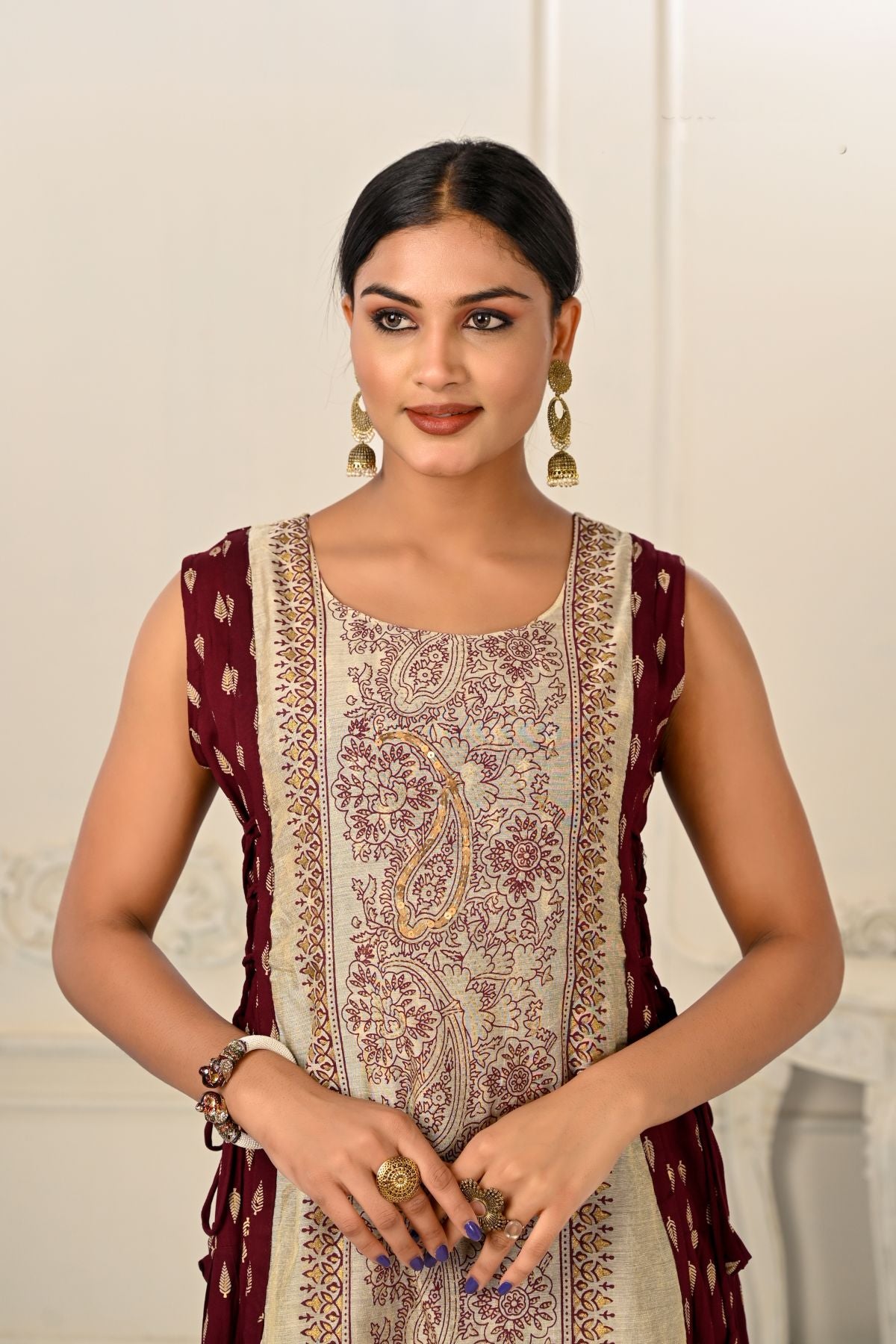 2 Layered Inner Cotton And Outward Jacket Chanderi Kurti - jivora