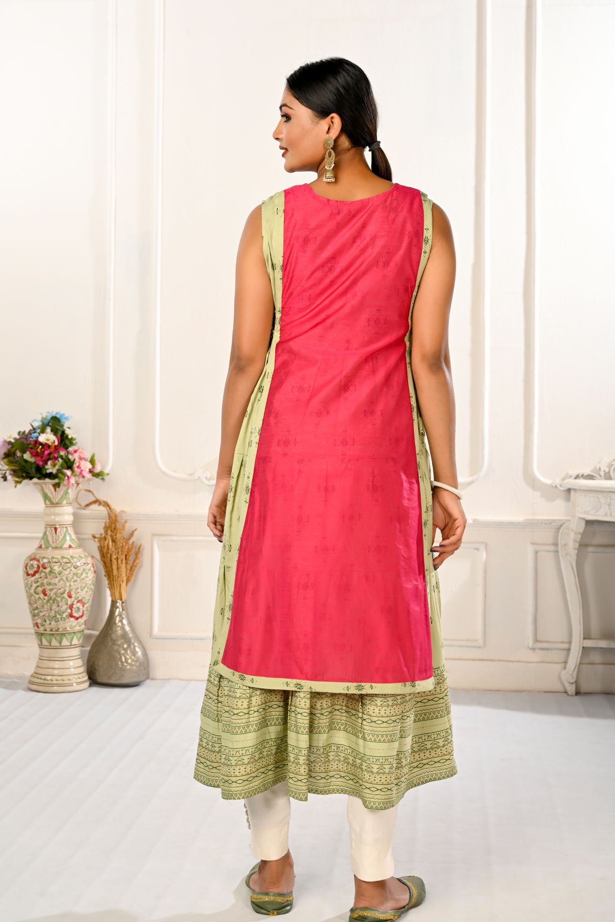 2 Layered Inner Cotton And Outward Jacket Chanderi Kurti - jivora