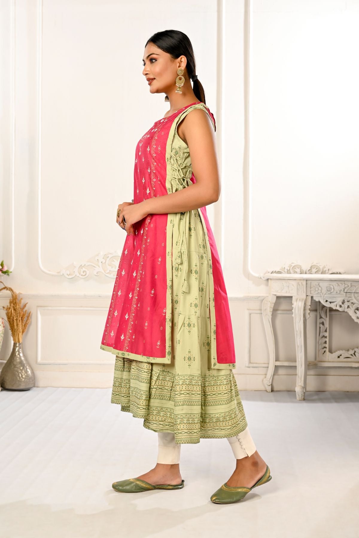 2 Layered Inner Cotton And Outward Jacket Chanderi Kurti - jivora