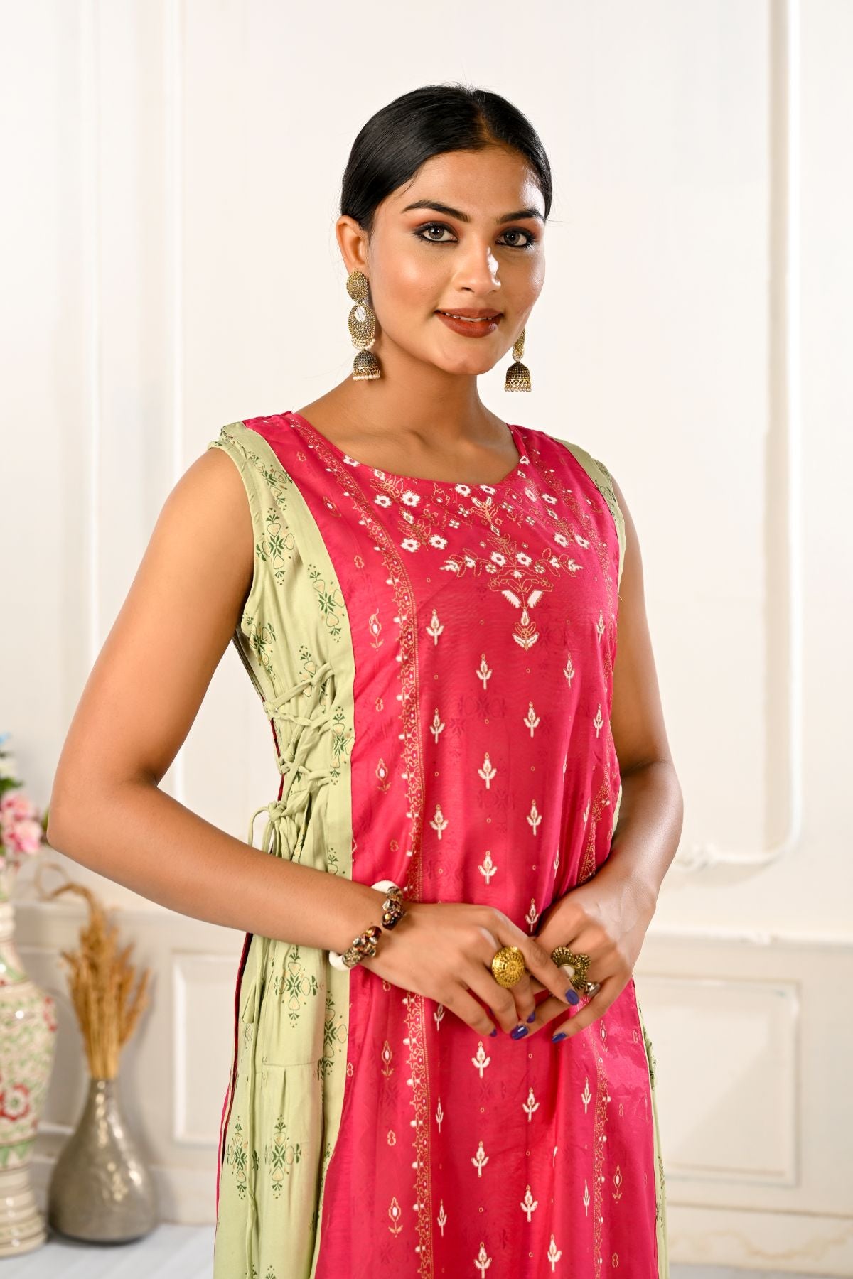 2 Layered Inner Cotton And Outward Jacket Chanderi Kurti - jivora