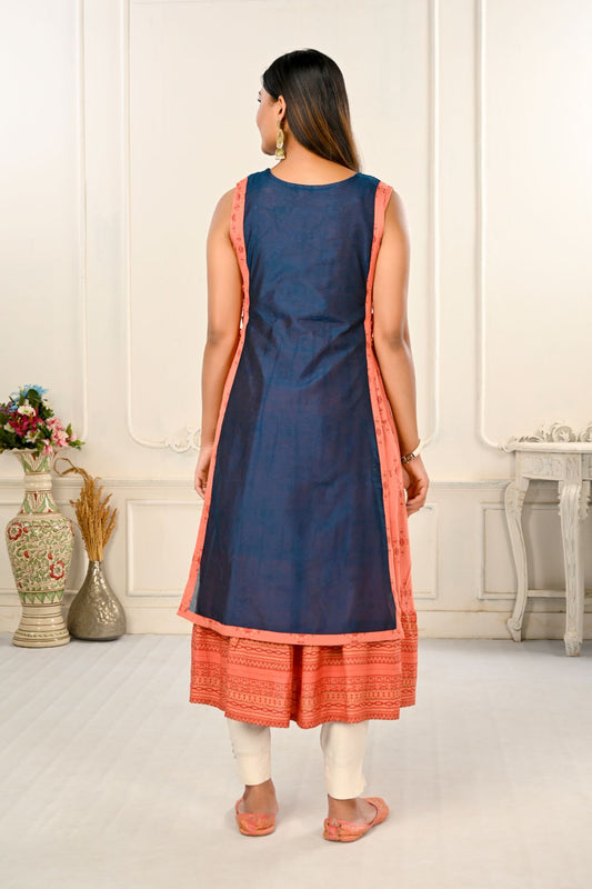 2 Layered Inner Cotton And Outward Jacket Chanderi Kurti - jivora