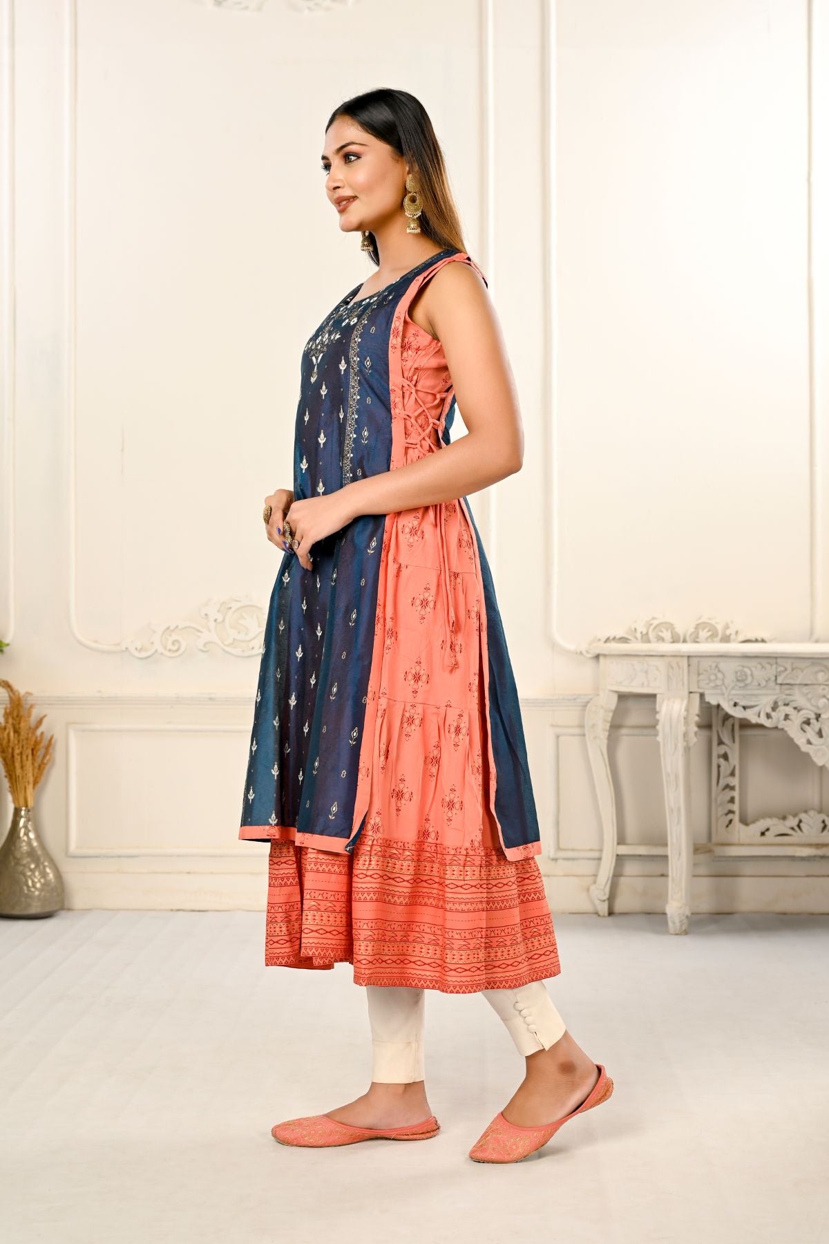 2 Layered Inner Cotton And Outward Jacket Chanderi Kurti - jivora