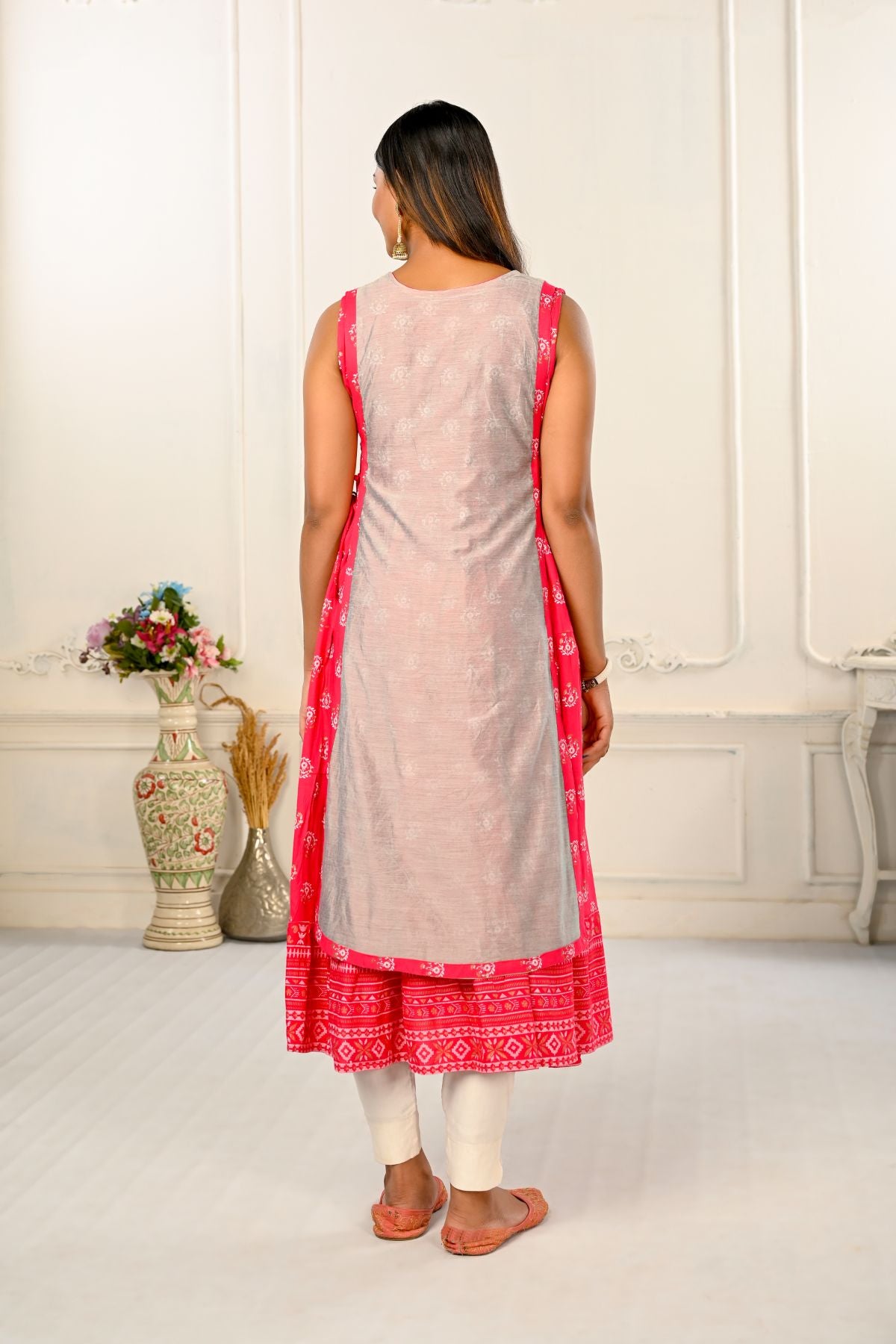 2 Layered Inner Cotton And Outward Jacket Chanderi Kurti - jivora