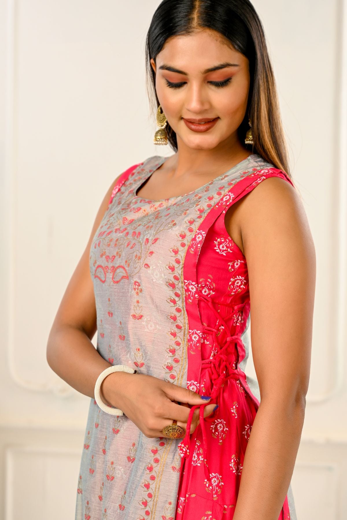2 Layered Inner Cotton And Outward Jacket Chanderi Kurti - jivora