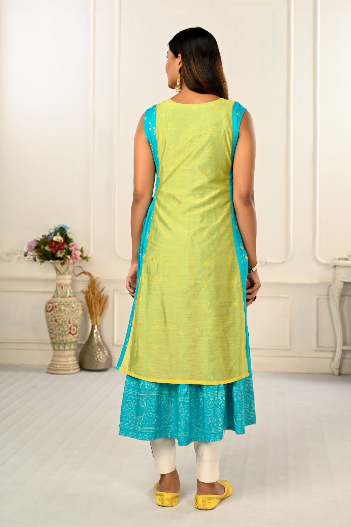 2 Layered Inner Cotton And Outward Jacket Chanderi Kurti - jivora
