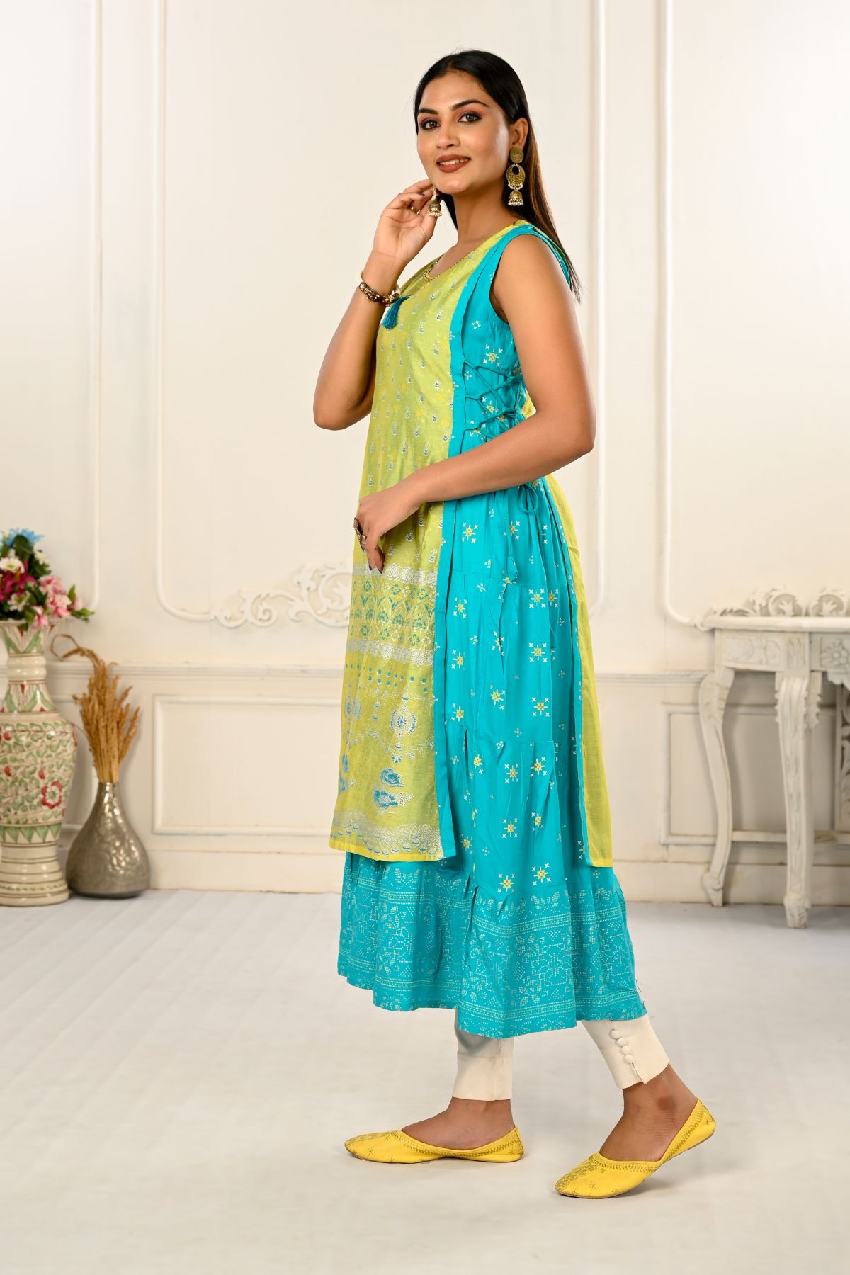2 Layered Inner Cotton And Outward Jacket Chanderi Kurti - jivora