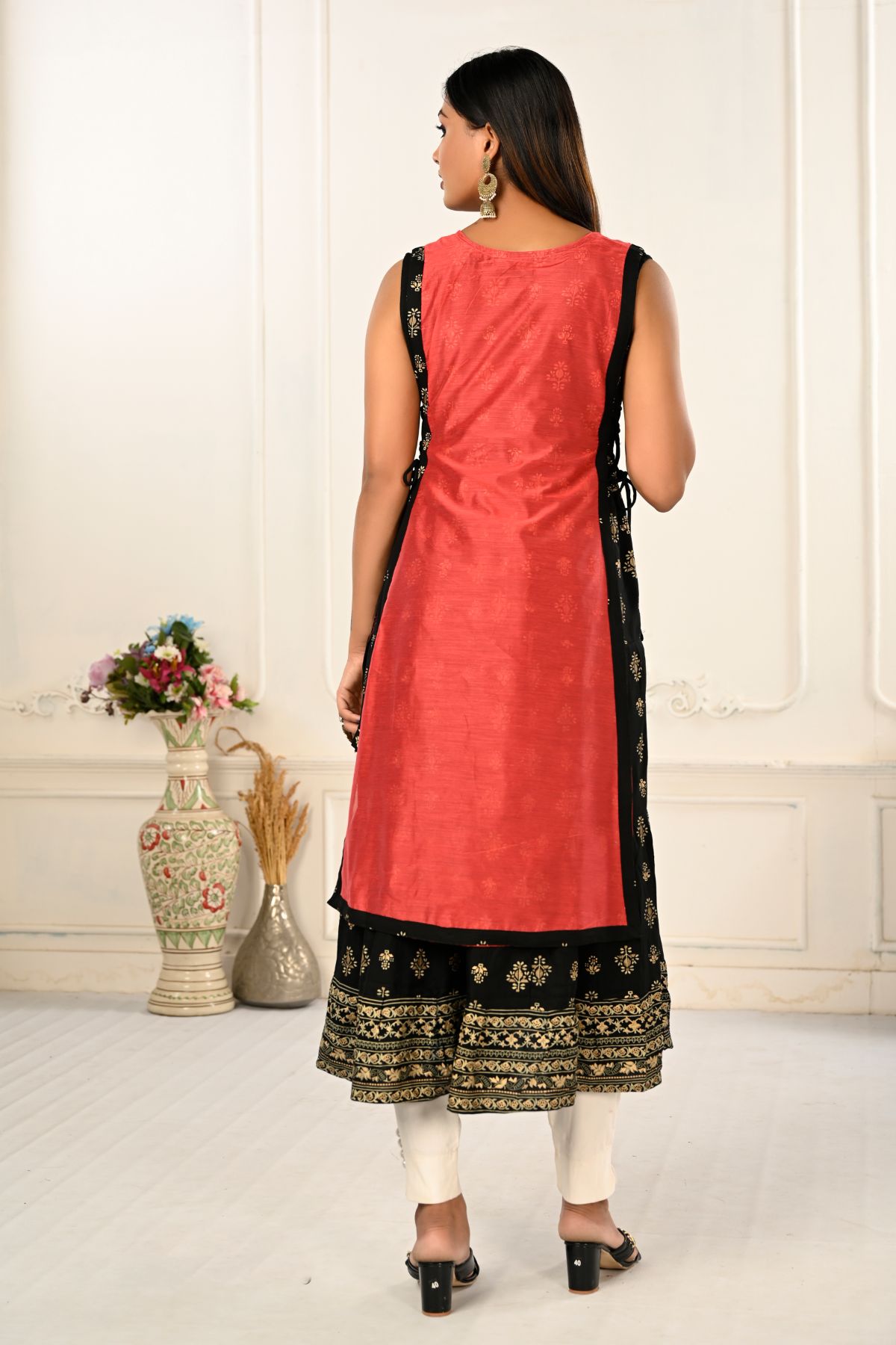 2 Layered Inner Cotton And Outward Jacket Chanderi Kurti - jivora