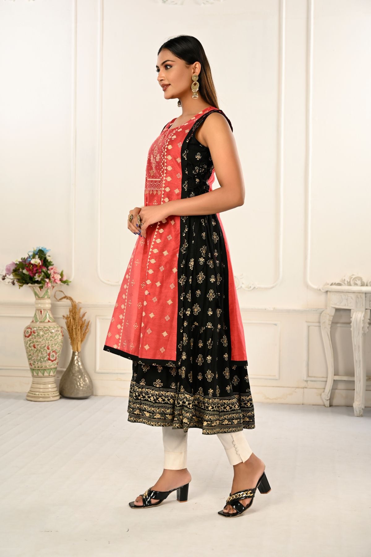 2 Layered Inner Cotton And Outward Jacket Chanderi Kurti - jivora