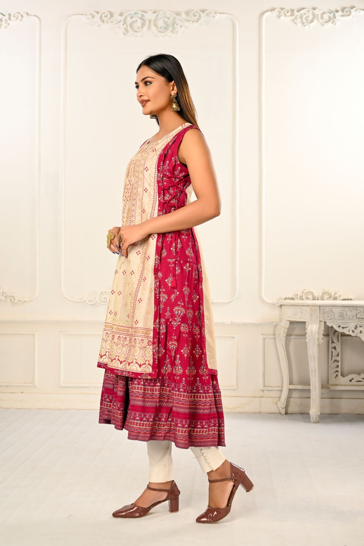 2 Layered Inner Cotton And Outward Jacket Chanderi Kurti - jivora