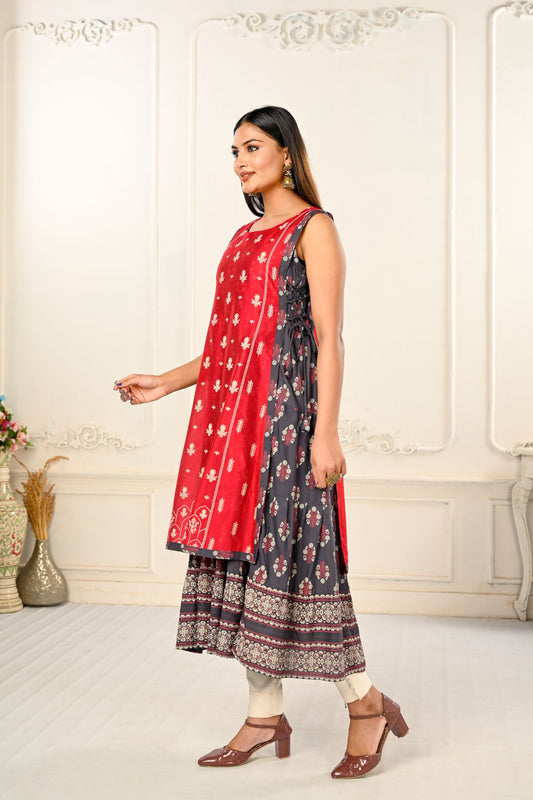 2 Layered Inner Cotton And Outward Jacket Chanderi Kurti - jivora