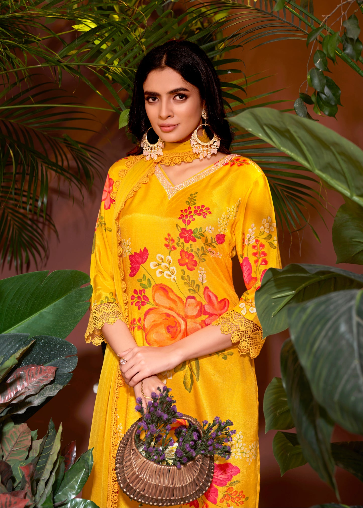 Premium Pure Muslin Fabric Santoon Bottom Chiffon Dupatta Digital Print With Hand Work/ Neck & Daman Embroidery Lace Work Salwar Kameez Dupatta 3 Pcs Set