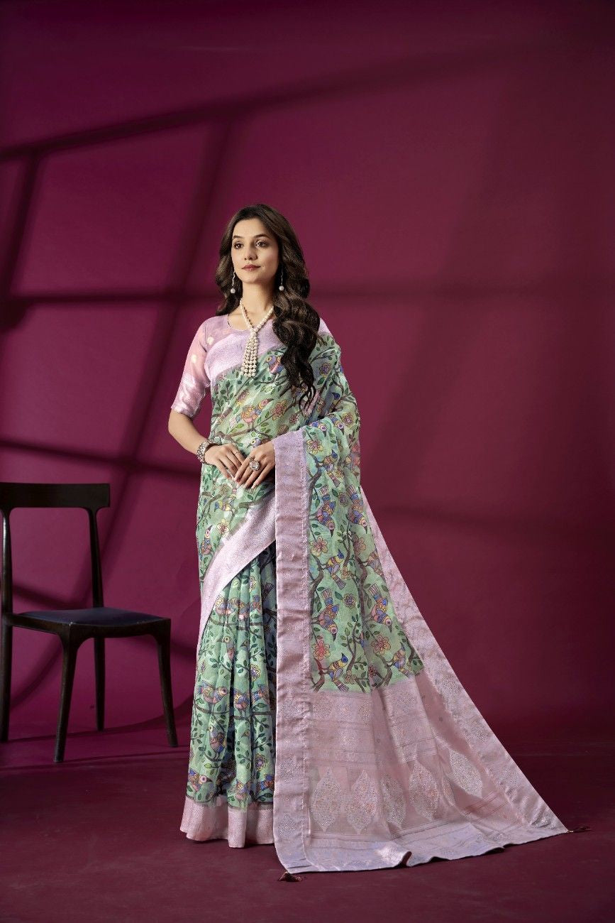 Champagne Gold Silk Saree with Woven Floral Patterns – For Luxe Celebrations
