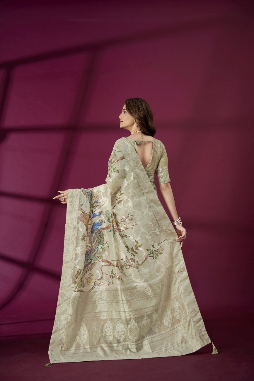 Regal Emerald Green Jacquard Banarasi Saree with Silver Zari