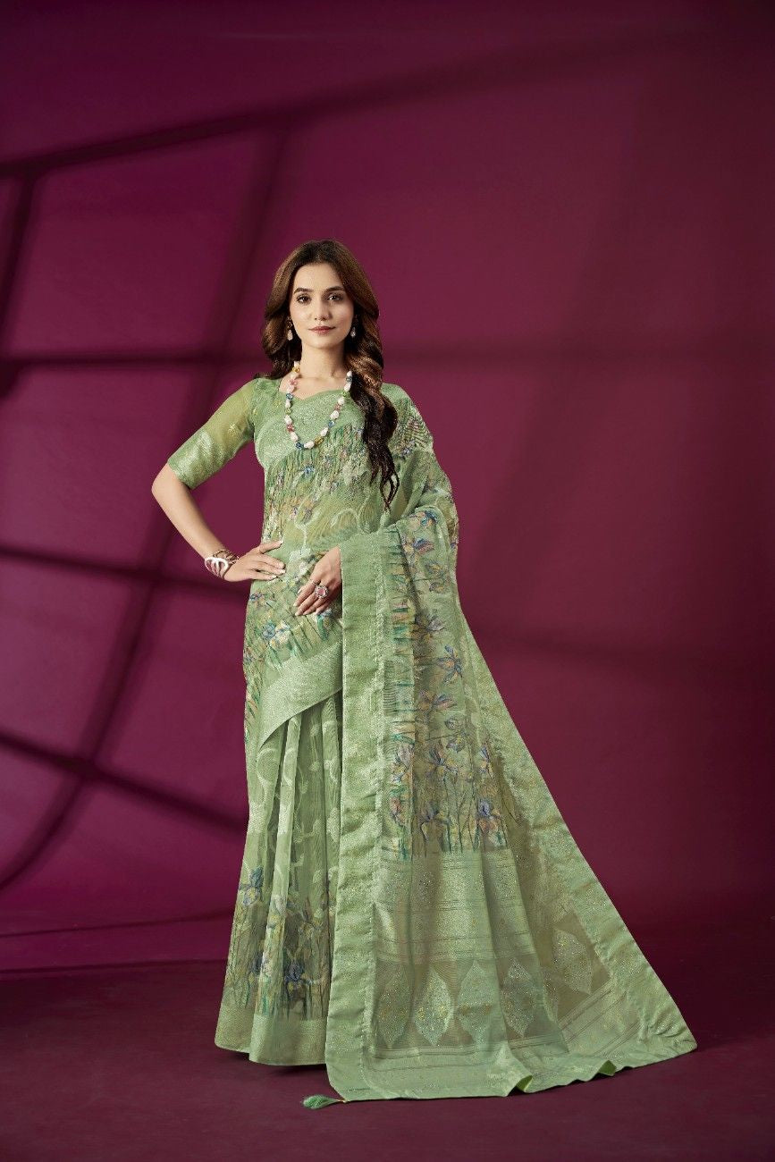 Rose Tissue Silk Saree with Embossed Floral Motifs – Bridal & Festive Elegance