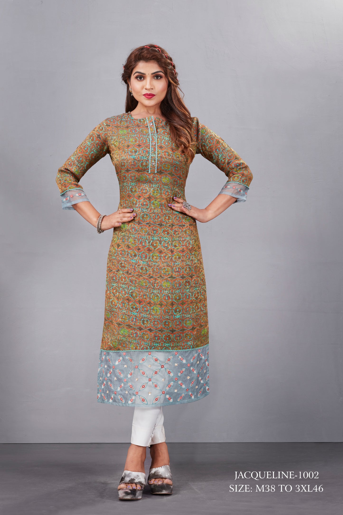 Natural Silk High Definition Digital Printed Kurtis With Subtle Jacquard Weaves Tissue Organza Kurti - jivora