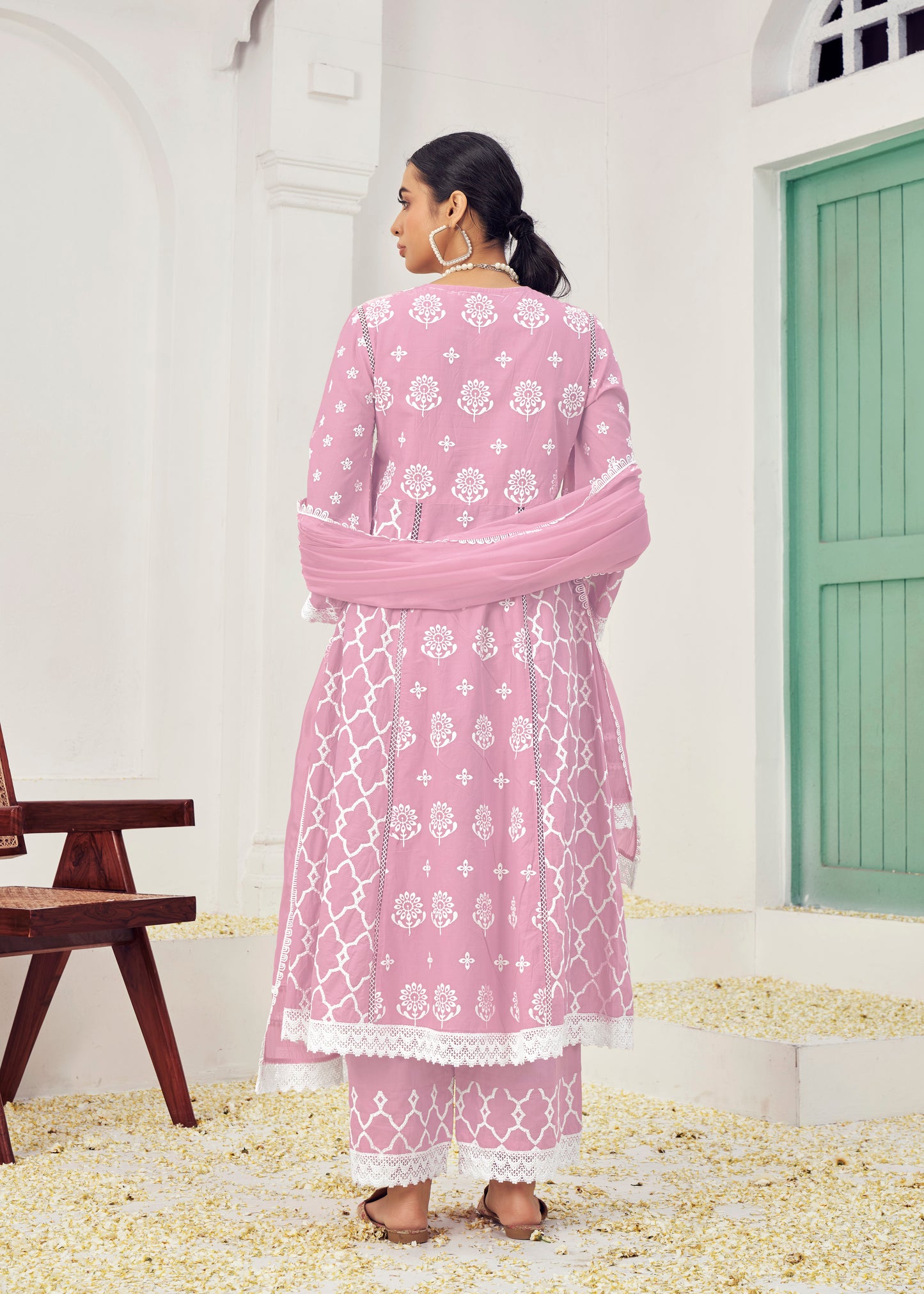 Premium Pure Cotton Fabric & Bottom Oraganza Dupatta Embroidery & Shilpi Work Salwar Kameez Dupatta 3 Pcs Set