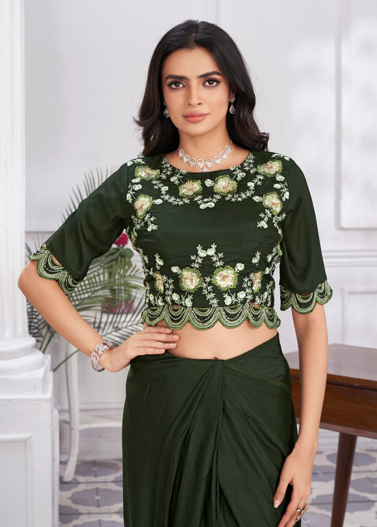 Premium Shimmer Georgette Ready to Wear Saree & Stitched Blouse With Embroidery And Sequins Work Stitched Pallu Fancy Drape Sarees