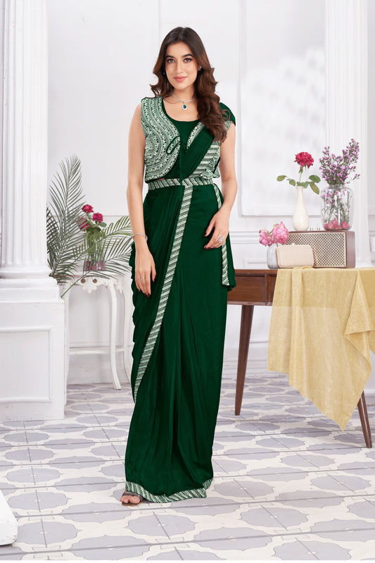 Premium Shimmer Georgette Ready to Wear Saree & Stitched Blouse With Embroidery And Sequins Work Stitched Pallu Fancy Drape Sarees