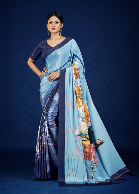 Premium Soft Silky Natural Crepe Digital Printed Sari - jivora